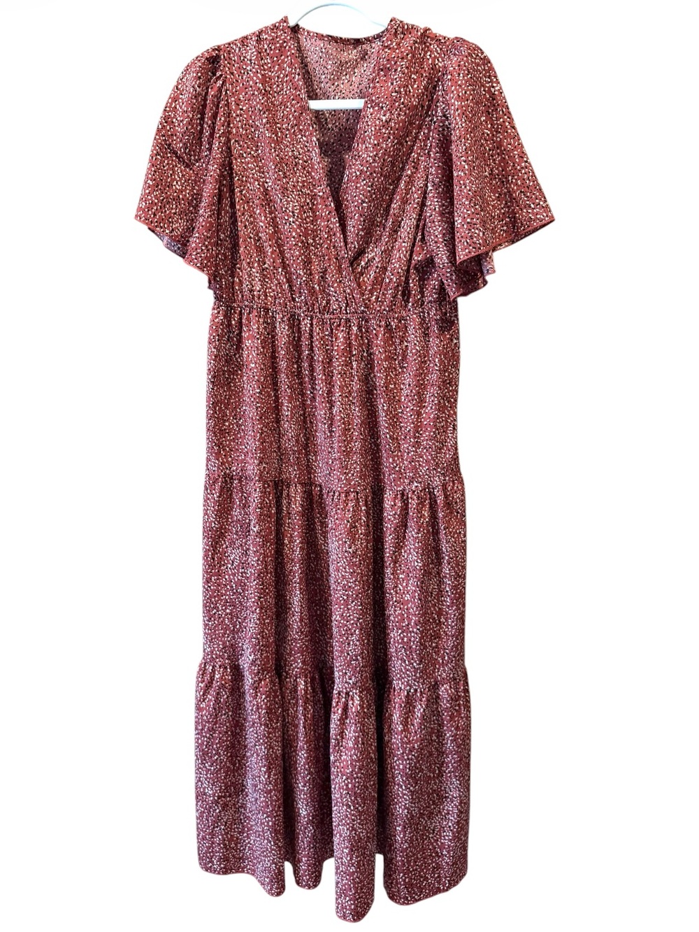 2/$15 Shein Large Rust Floral Maxi Dress with surplice V-Neck and tiered drop